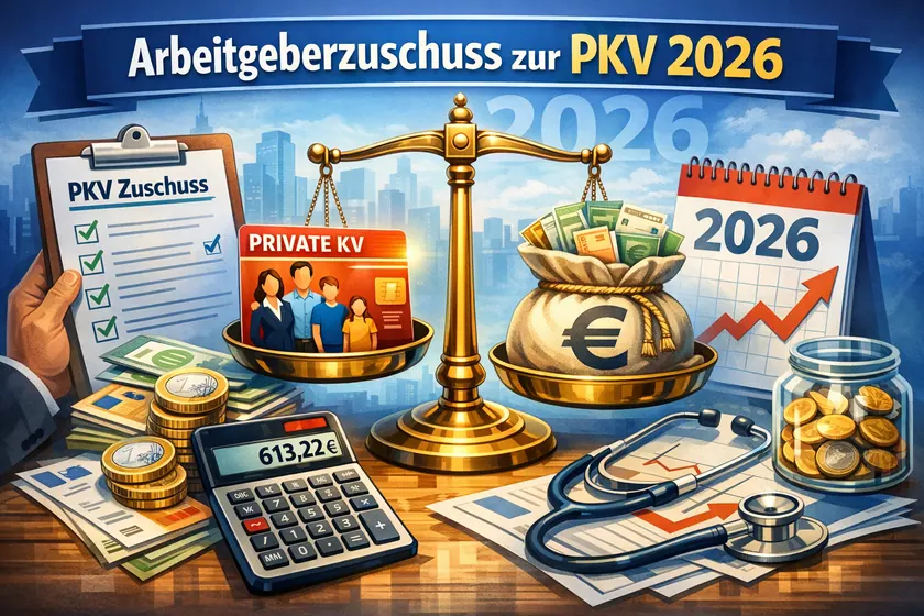 Beitragsbild zum Artikel: Arbeitgeberzuschuss PKV 2026: Zuschuss richtig berechnen
